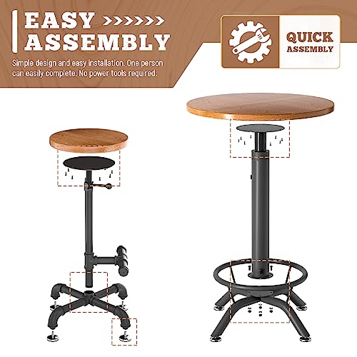 AA Products Industrial Bar Table & Stools Sets, 23.6" Dia Swivel Round Wood Adjustable Height Bar Table and Chairs Set for Party Bistro Cafe Cock
