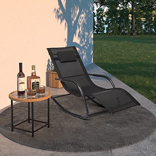Mondeer Rocking, Textoline Sun Lounger Outdoor Relaxing Breathable Mesh Chair with Removable Headrest for Patio Rocker Pillow Garden Furniture, A