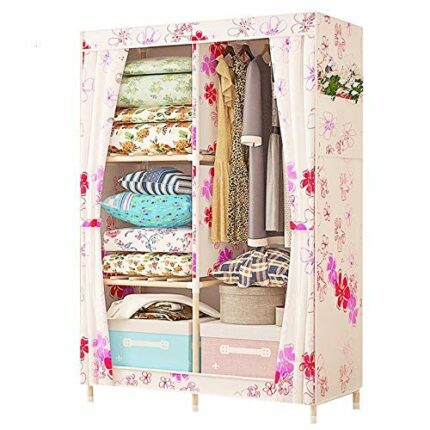 LUKEO Simple Wardrobe Reinforced Thicken Cloth Sturdy Steel Frame Assembly Oxford Locker Hanging Wardrobe