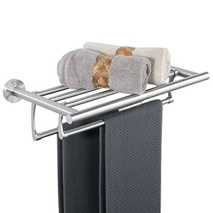 Sayayo 16-Inch Towel Rails Wall Mounted Towel Rack 304 Stainless Steel Towel Shelf Towel Holders for Bathroom with Double Towel Bars Brushed Nick