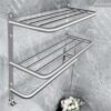 Winmien 3-Tier Bathroom Towel Shelf with Tower Bars, Stainless Steel Towel Racks for Bathroom Wall Mounted (Black，24 inch)
