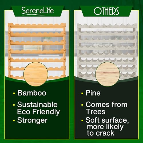 SereneLife 12 Tier Shelf-Strong Frame Solid Bamboo for 108 Bottle Wine Capacity (Color)