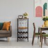 UOMIO 4 Tier Wine Cabinet Wine Racks Free Standing with Table Top and Glass Holders Rustic Style Wine Slim and Tall Wine Bottle Racks and Wire Go