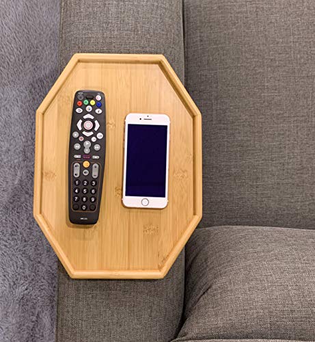 Xchouxer Side Tables Natural Bamboo Sofa Armrest Clip-On Tray, Ideal for Remote/Drinks/Phone