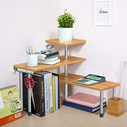 3 Tier Spice Rack with Hooks, Space Saving Organizer Corner Shelf, Free Standing Spice Racks, Adjustable Display Shelves for Kitchen storage, Sto
