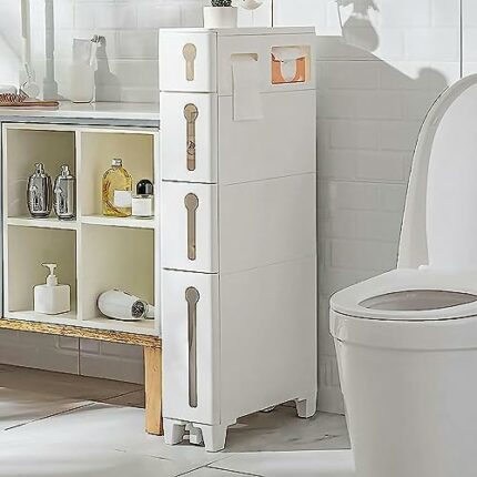 OPSREY Small Bathroom Storage Cabinet, Plastic Storage Drawers with Plastic Drawers, Toilet Paper Storage, 2/3/4 Tier White Toilet Paper Storage
