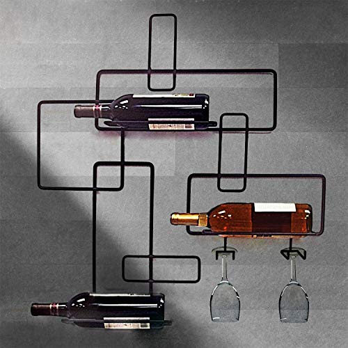 HomeZone Vintage wine holder for 3 Bottle and 2 Glasses Home Bar Shelves Wall Mounted Wine Rack Wine Bottle and Glass Holder Retro Wine Storage R