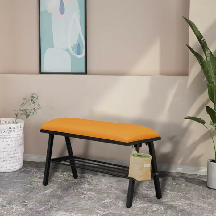 IA Garden Shoe Bench, Storage Bench, entryway Bench, Shoe Shelf with Foam Padded Seat, 2-Tier Shoe Rack with Side Bag for Entryway,Metal Frame, L
