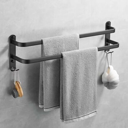 DARBEY Towel Rail Black Towel Rail No Drilling Matt Black (40 cm - 2 Layers)