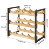IBUYKE Industrial Wine Rack, Countertop Storage Organizer, Free Standing with Metal Frame, 3 Tier 12 Bottles, Ideal for Home Bar Display, Kitchen