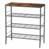 YBING Shoe Rack 4-Tier Shoe Organizer for Entryway 9-12 Pairs Shoe Storage Rack Freestanding Shoe Storage with 3 Metal Mesh Shelves and Wooden To