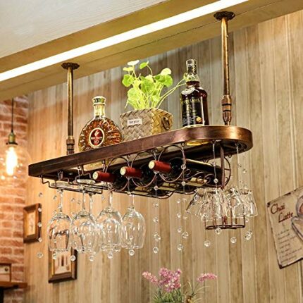 Solid Wood Bar Counter Wine Glass Frame Rack Hanging High Cup Holder Red Upside Down Decoration J1127, PIBM, Copper, 60cm*28cm*31cm