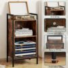 Yusong Record Player Stand, Vinyl Record Storage Display Table Holds Up to100 Albums,Turntable Stand with Metal Frame, Side End Table, Nightstand