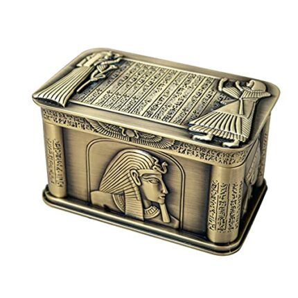 TJLSS Vintage Egypt Pharaoh Metal Relief Jewelry Box Egyptian Gift Storage Case Home Art Craft Decoration Organizer Casket Chest