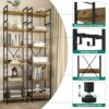 YITAHOME Bookcase 6 Tiers, Floor Standing Book Shelf with 4 Hooks, Wooden Shelf and Metal Frame Book Rack Industrial Tall Shelf unit Storage for