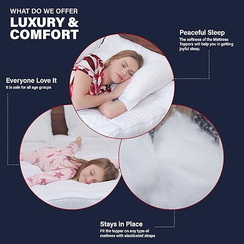 Lakhmaali Mattress Topper Double Bed, Soft & Fluffy Microfiber Quilted cover, Extra Thick, Best Mattress Topper with Elasticized Corner Straps -