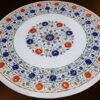 Gifts And Artefacts 42 x 42 Inches Semi Precious Gemstone Inlay Work Kichen Table for Home Furniture Decor Round Shape White Marble Dining Table