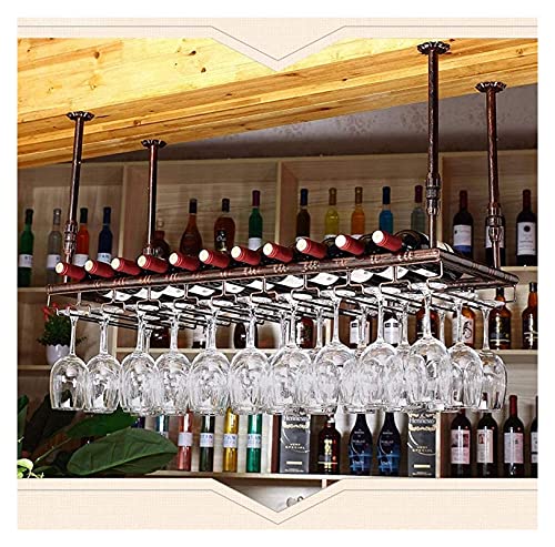 SUCHETA Hanging Wine Rack with Glass Holder and Shelf, Metal Wine Rack Glass Holder Hanging Stemware Home Bar Pub Display Storage Shelf Hanger Sh