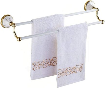 XHALERY Bathroom Bathroom Lavatory Towel Rack Towel Shelf with Two Towel Bars Wall Mount Holder Tower Hanger/40Cm