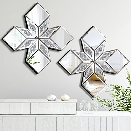 STYLISHIA Crushed Diamond Decorative Mirror 12x12” 2 Pack Shape Glass Decor Wall for Home Decor, Exquisite Accent Art