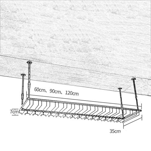 PIBM Hanging Wall Upside down Storage Rack Wine Wrought Iron Inverted High Cup Holder J1114, Gold , 60cm*35cm