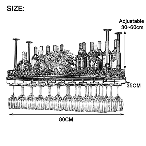 OUSIKA Wine Racks,Cafe Hanging Metal 80Cm - Glass Holder and Shelf, Adjustable Ceiling Bar Wine Glass Rack, Industrial Iron Bottle Holder Wine Sh