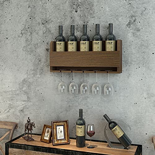 Qunine Wine Rack Wall Mounted Wine Holder Wood, Wine Storage Rack Wine Bottle Holder with Glass Holder Hanging Stemware Racks Bar Wall Wine Decor