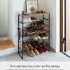 Yamazaki TOWER SHOE RACK WITH WOOD TOP BOARD 6 TIER BK
