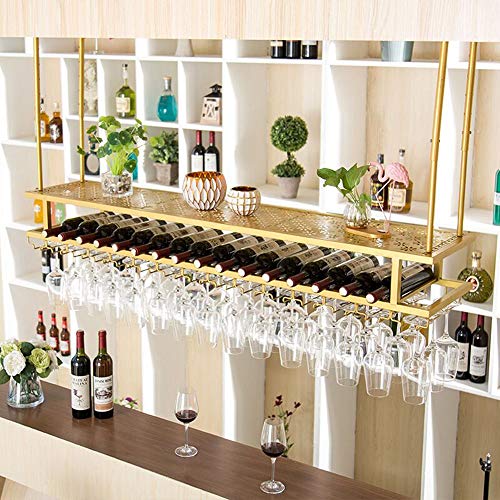 PIBM Double Layer Wine Rack Bar Fashion Creative Wine Glass Rack Suspension Ceiling Wine Rack Restaurant Wine Bottle Rack J1019, Silver , L80×W30