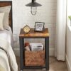 VASAGLE Side Table, End Table, Coffee Table with Mesh Shelf, Steel Frame, Easy Assembly, Industrial, in Living Room, Bedroom, Rustic Brown and Bl