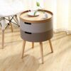 FRDTSG Bedroom Small Simple Bedside Table Nordic Children's Room Storage Cabinet Cute Narrow Round Side Table Double Drawer