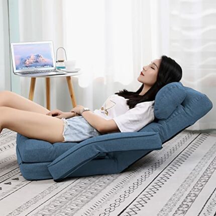 FLOGUOOR Chair Bed with Pillow for Single Sleep, 42 Positions Adjustable Floor Sofa, Single Chair (Dark Blue) 8803