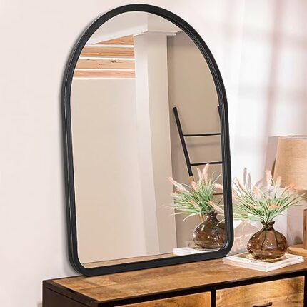 HLFMVWE Mirrors for Wall 50 x 40cm Black Rustic Wood Framed Vintage Mirror Decorative Farmhouse Living Room Bedroom Bathroom Hanging Mirror Wall
