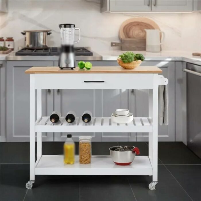GRETD Wooden Kitchen Cart With Storage Shelves And Drawer Multi-Purpose Rolling Kitchen Furniture Rolling Storage Cart