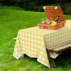 3 Pack Yellow and White Checkered Tablecloth Yellow Plaid Disposable Gingham Tablecloth, Rectangle Waterproof Plastic Table Cloths for Outdoor Pi