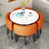 Kitchen Table and Chairs for 4, 5-Piece Compact Dining Room Table Set，DI 31/35.4INCH Faux Marble Pattern Top and 4 PU Leather Upholstered Seat, M
