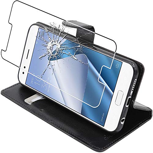 ebestStar - compatible with Asus Zenfone 4 Case ZE554KL Wallet Case PU Leather Flip Cover with Card Slot Holder, Black + Tempered Glass Screen Pr