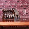 Countertop Triangle Shape Bamboo Wood Wine Rack - Table Top Wine Bottle Storage Slots for 5 Bottles 5 Wine Glass Rack Hanging Cup Holder -Free St