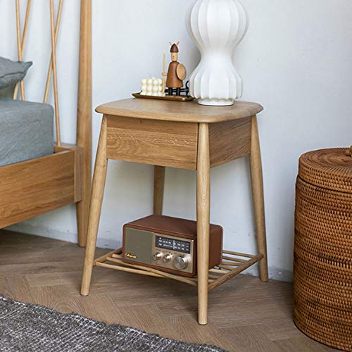 LUKEO Fashion Nightstands White Oak Bedside Table Northern European Solid Wood Small Sized Cabinet Minimalist