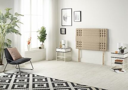 Somnior Beds Bed Centre Flexby Diamante Small Single 82cm Plush Beige Headboard With Wooden Struts