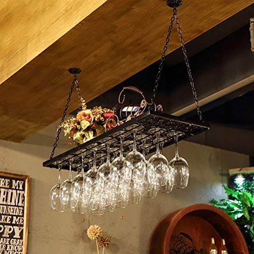 PIBM Metal Creative Wine Rack Wrought Iron Wine Glass Upside down Storage Display Shelf J1029, Black , 60x31cm