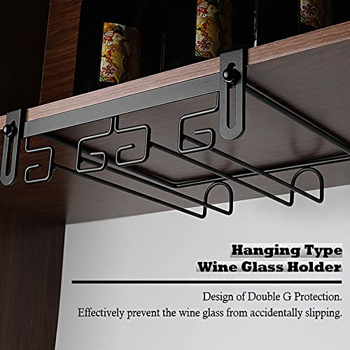 Chinese style wine glass holder.Black.Hanging type 2 row wine glass holder.Stainless steel.No need to drill.Adjustable.Bar,kitchen or study.A sto