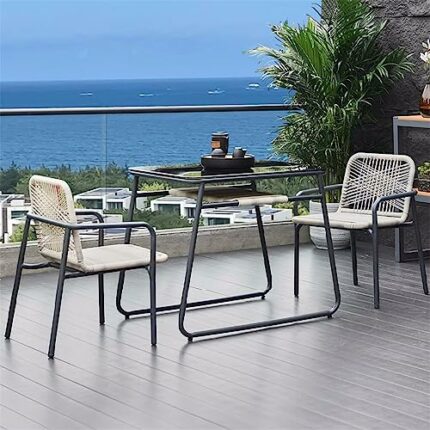 JHKZUDG 3-Piece outside Bistro Set,Patio Furniture Set, Outdoor Conversation Set,with Handwoven Rattan Wicker Chairs And Tempered Glass Table,for