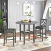 FEER 3 Piece Round Counter Height Kitchen Dining Table Set With Leaf Table And 2 Upholstered Grey Chairs
