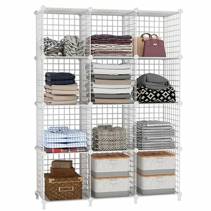 AWTATOS Cube Storage Unit, 12 Cube Wire Storage Shelves, Multifunctional DIY bookcases and Shelving Units Perfect for Office/Livingroom/kitchen/B
