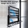 plainshe Towel Rail with Shelf: Wall Mounted Drill/Adhesive 2 Tier 59cm Aluminum Foldable Bath Towel Rack Non Drill Towel Holder Bathroom Shelf T