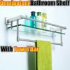 Alise Shower Glass Shelf SUS 304 Stainless Steel Bathroom Wall Shelf with Towel Bar/Rail Wall-Mount 21-Inch,GK9012 Brushed Finish