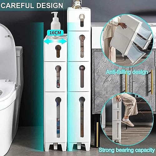 6in Skinny Bathroom Storage Cabinet, Plastic Storage Drawers with Drawer, Multiple Tiers Bathroom Storage Furniture Home Organizer Rack, for Livi