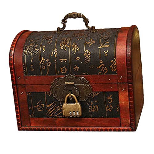 LSDJGDDE Portable Wood Distressed Treasure Chest Metal Password Storage Case Prop