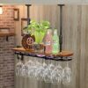 OUSIKA Wine Racks,Wine Lovers/Ceiling Wine Racks Adjustable Height Wall Mounted Hanging Wine Bottle Holder Metal Iron Wine Glass Rack Goblet Stem